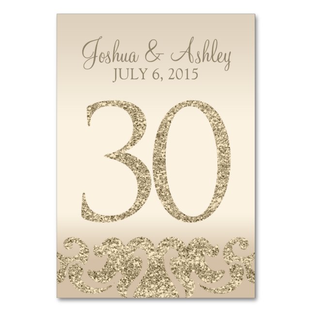 Glitzer Look Wedding Tischnummern-Table Card 30 Tischnummer (Vorderseite)