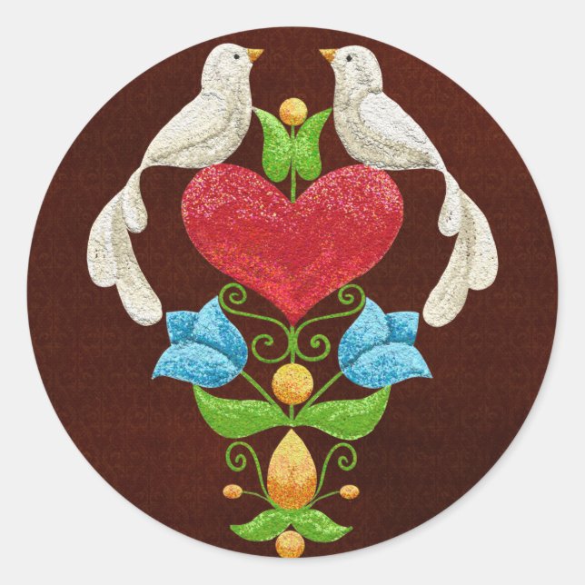Glitzer Lovebirds Runder Aufkleber (Vorderseite)