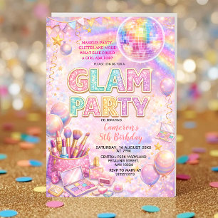 Glitzer-Make-up-Disco-Glam-Kindergeburtstagsfeier Einladung
