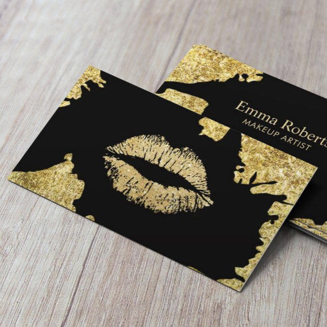 Glitzer Makeup  Lips Trendy Black & Gold Visitenkarte (Von Creator hochgeladen)