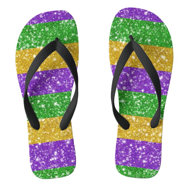 Glitzer Mardi Gras Farbenfrohe Strip Niedlicher Ka Flip Flops (Fußbett)