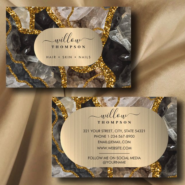 Glitzer-Marmor für Black & Gold Agate Geode Visitenkarte (Black & Gold Agate Geode Glitter Marble Business Card)