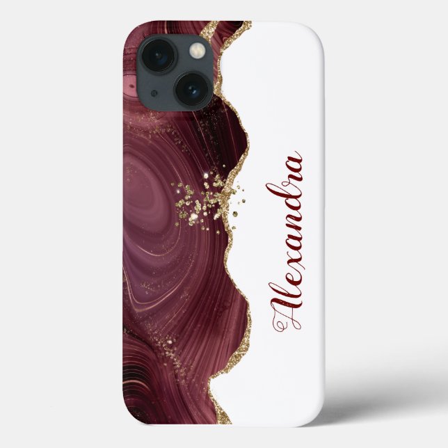 Glitzer-Maroon-Bordeaux mit Namen Case-Mate iPhon iPhone Hülle (Rückseite)