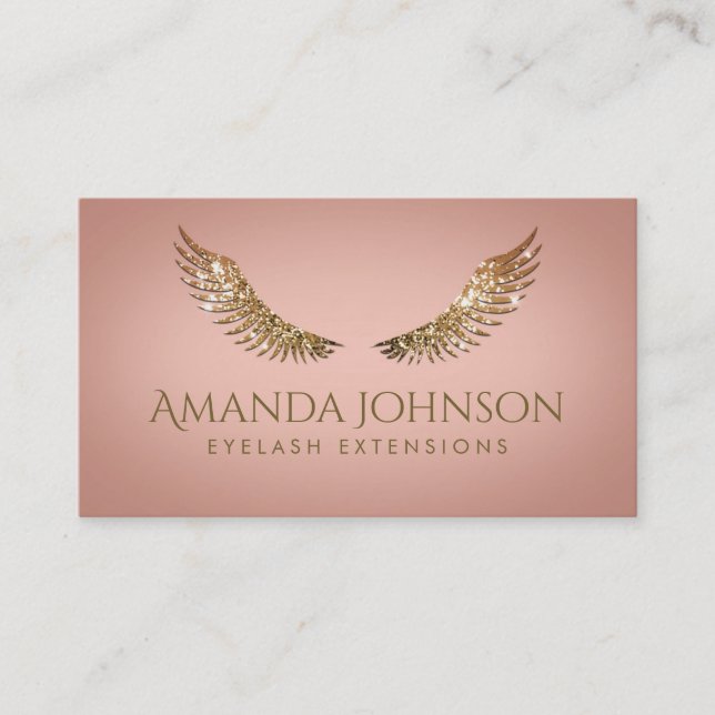 Glitzer Mascara Eyelash Extensions Gold Wings Card Visitenkarte (Vorderseite)