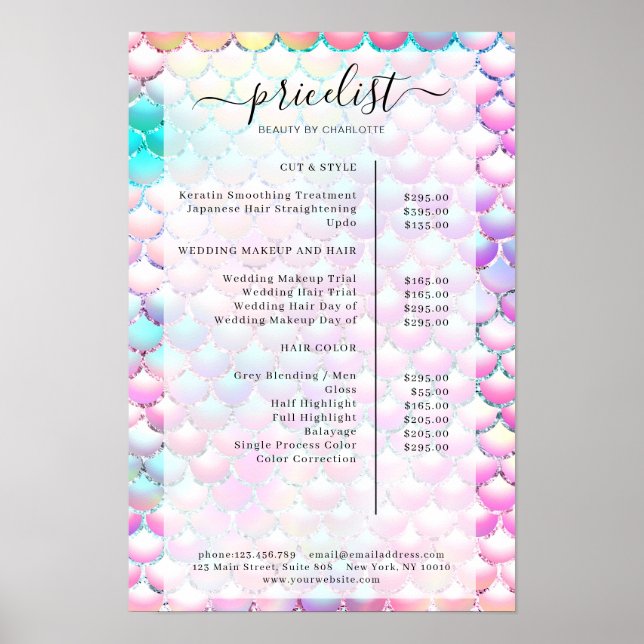 Glitzer Meerjungfrau Muster Salon Preisliste Poster (Vorne)