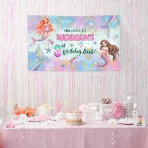 Glitzer-Meerjungfrauen in Rosa und Lila zum 3. Geb Banner