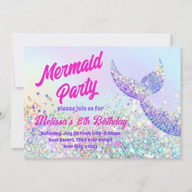 Glitzer mermaid Birthday Einladung (Vorderseite)