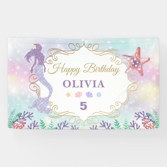 Glitzer Mermaid Birthday unter dem Meeresbanner Banner (Horizontal)