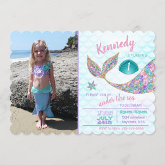 Glitzer Mermaid Invitation, Under Sea Party, Einladung