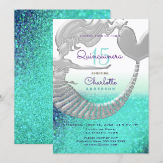Glitzer Mermaid Quinceanera Birthday Einladung