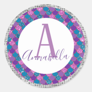 Glitzer Mermaid Schwanz mit Individuelle Name Runder Aufkleber