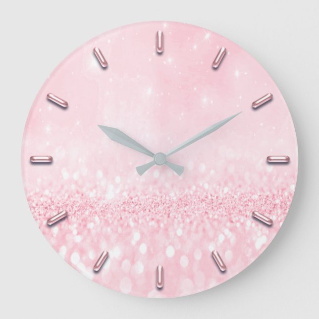 Glitzer Minimal Rosa Rose Rosengarten Pinie Große Wanduhr (Vorderseite)