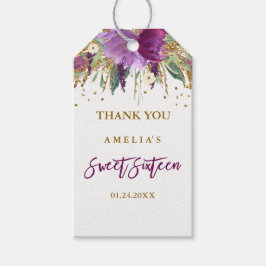 Glitzer mit Blumenmotiven Amethyst Sweet 16 Tags Geschenkanhänger