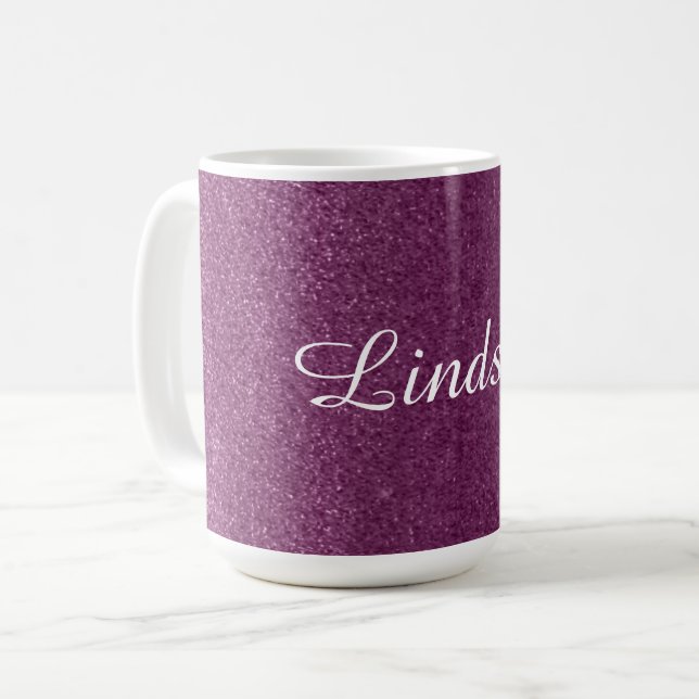 Glitzer mit lila Imitaten Tasse (Vorderseite Links)