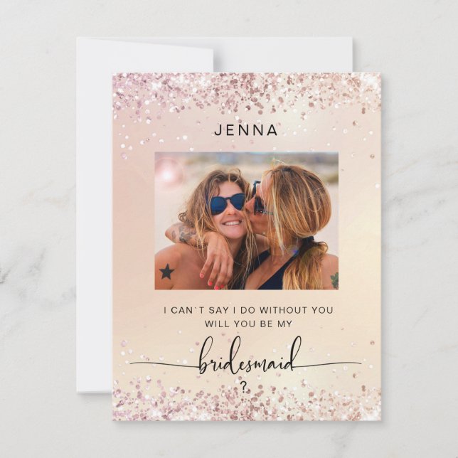 Glitzer Modernes Foto "Werden Sie meine Brautjungf (Vorderseite)