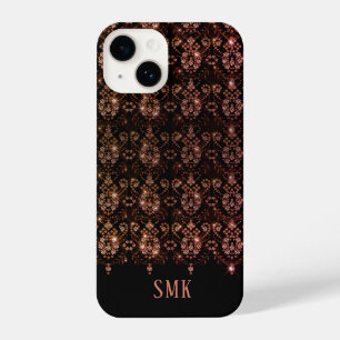 Glitzer Monogram Rose Gold Black iPhone 14 Hülle