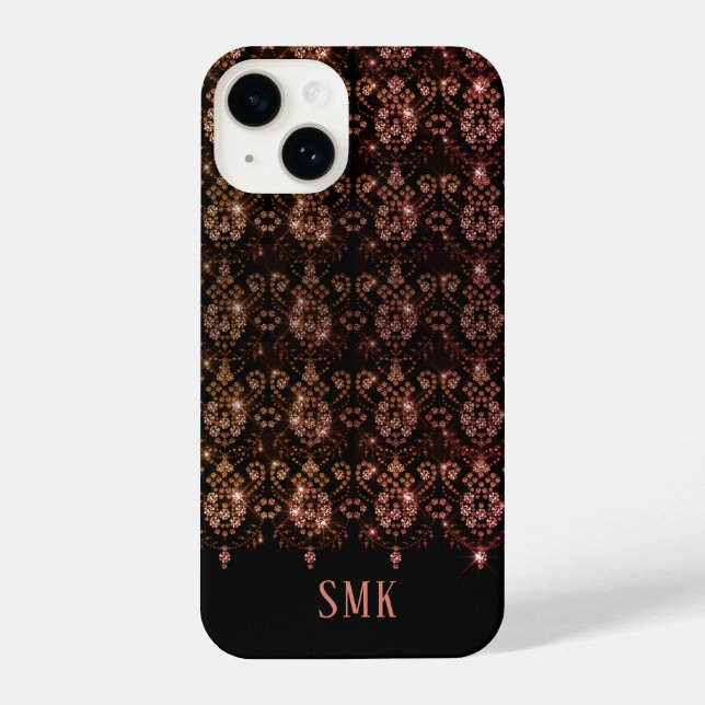 Glitzer Monogram Rose Gold Black iPhone Hülle (Rückseite)