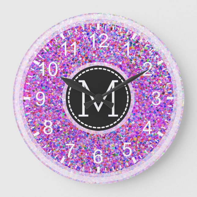 Glitzer-Multicolor-Malerei Monogramm Große Wanduhr (Vorderseite)