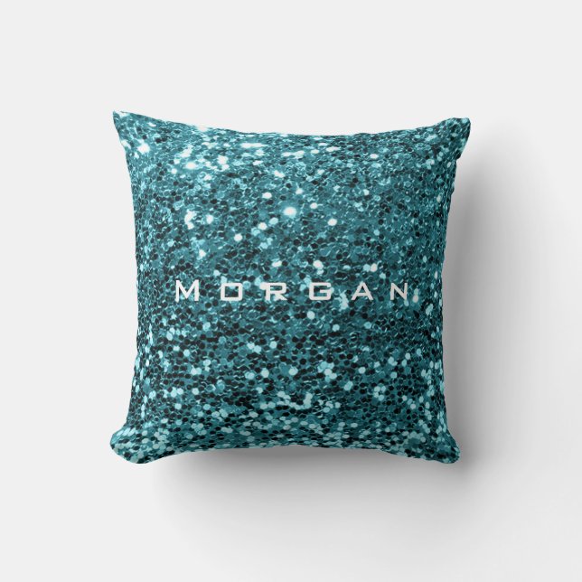 Glitzer Name Fashion Sequin Blue Aquamarin Aquatic Kissen (Vorderseite)