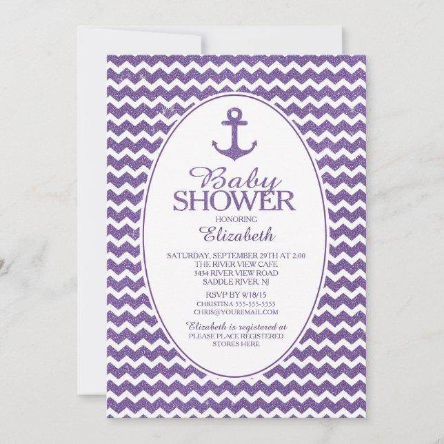 Glitzer Nautical Anchor Kinderdusche Einladung (Vorderseite)