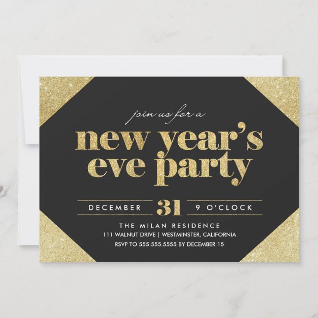 Glitzer Neujahrsfeierliche Party Einladung (Vorderseite)