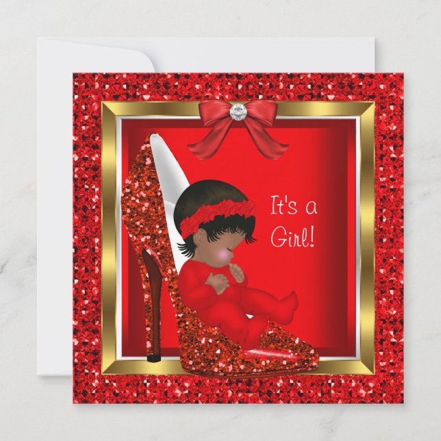 Glitzer Niedlich Baby in Showbaby Dusche Mädchen R Einladung (Vorderseite)