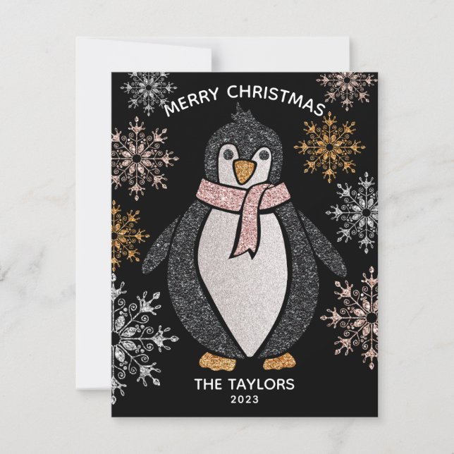 Glitzer Niedlich Penguin Weihnachtsfamilie Karte (Vorderseite)