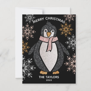 Glitzer Niedlich Penguin Weihnachtsfamilie Karte