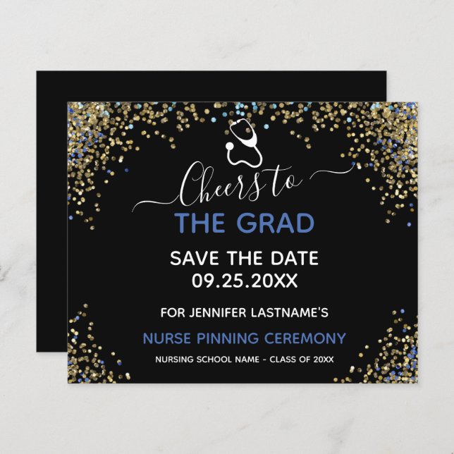 Glitzer Nurse Abschluss Save the Date Pinning (Vorne/Hinten)