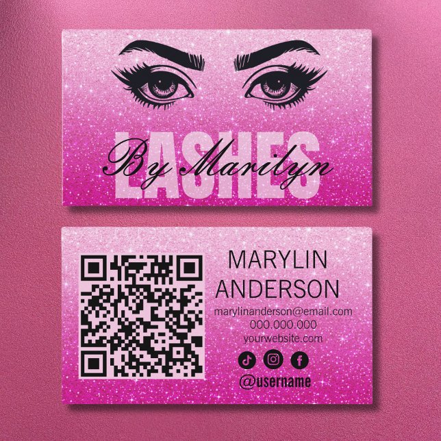 Glitzer Ombre Elegant Lash Scannable QR Code Visitenkarte (Von Creator hochgeladen)
