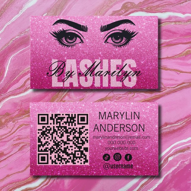 Glitzer Ombre Elegant Modern Lash QR Code Visitenkarte (Von Creator hochgeladen)
