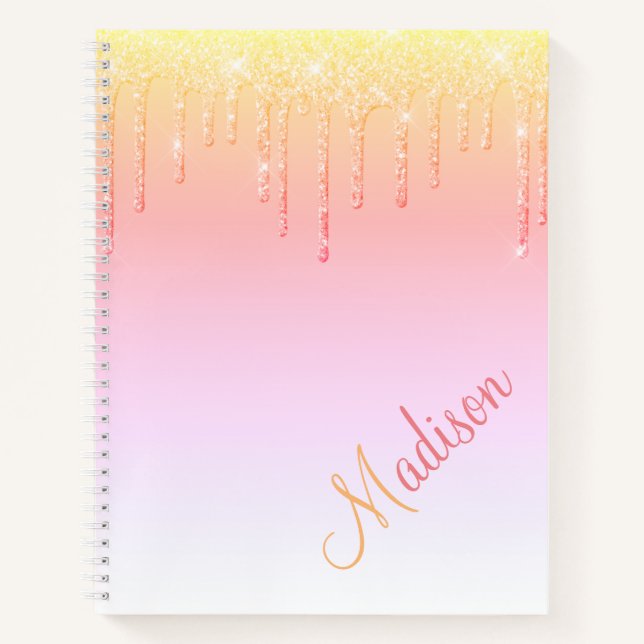 Glitzer Ombré Pink Glam Glitzern Name Notizbuch (Vorderseite)