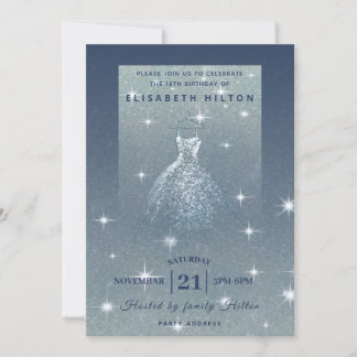 Glitzer ombre staubblaues Kleid 16 . Geburtstag in Einladung
