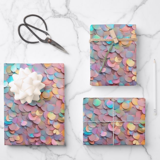 Glitzer Opal Holographic Modern Collection Geschenkpapier Set (Vorderseite)