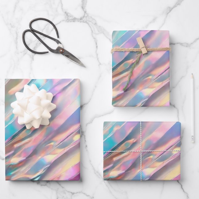 Glitzer Opal Holographic Trendy Collection Geschenkpapier Set (Vorderseite)