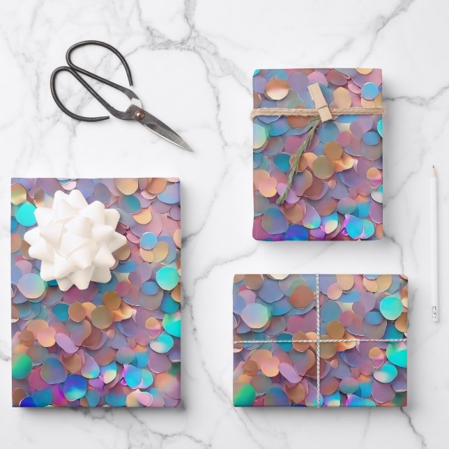 Glitzer Opal Moderne Holographische Sammlung Geschenkpapier Set (Vorderseite)