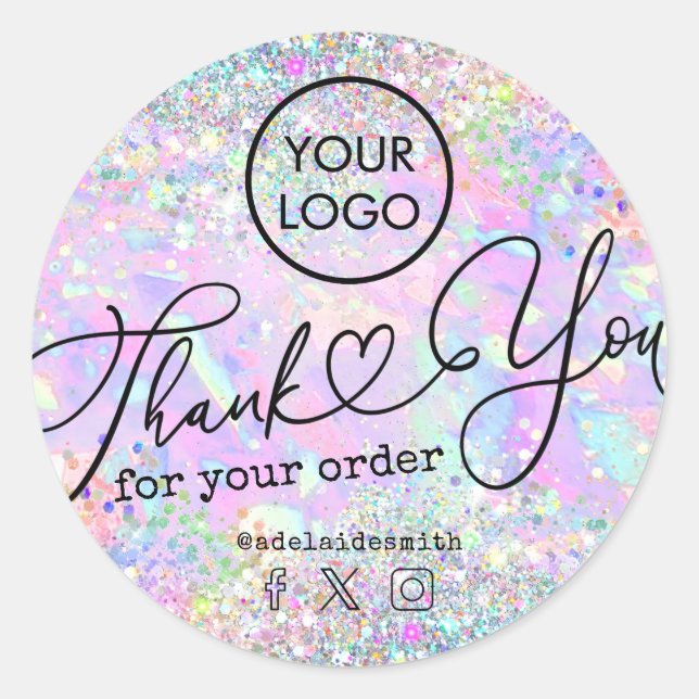 Glitzer opal vielen Dank für Ihre Bestellung Runder Aufkleber (Vorderseite)