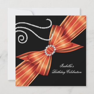 Glitzer Orange Diamond Bow Black Birthday Party Einladung
