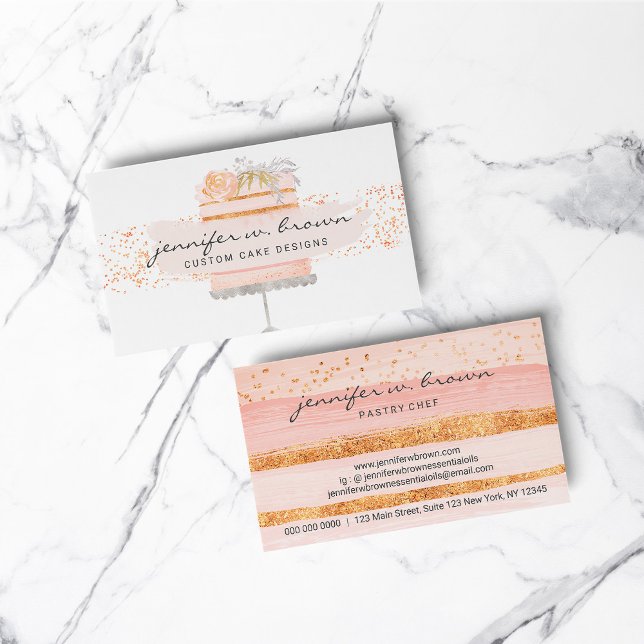 Glitzer Orange Floral Cake Elegantes Bäckereien Visitenkarte (Glitter Orange Floral Cake Elegant Bakery Business Card)