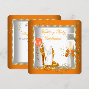Glitzer Orange Gold High Heels Geburtstagsfeier Einladung