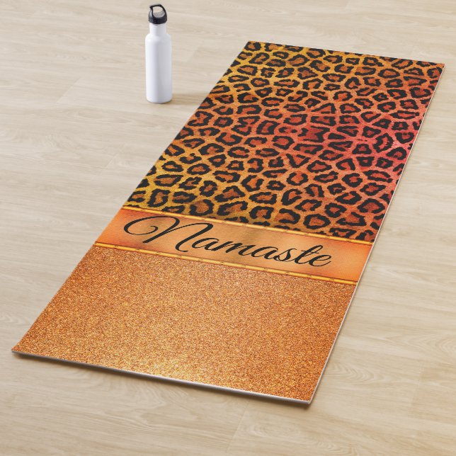 Glitzer Orange und Gold Leopard Personalisiert Yogamatte (Beispiel)