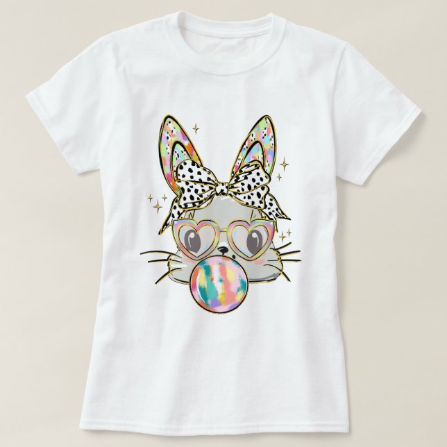 Glitzer Osterbunny Coquette Bow T-Shirt (Design vorne)