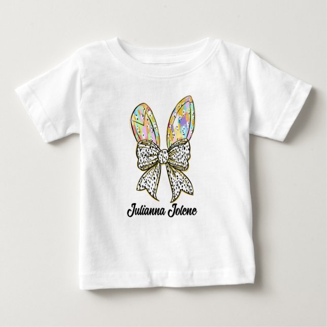 Glitzer Ostersonnige Ohren mit Bow-Individuelle Na Baby T-shirt (Vorderseite)