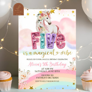 Glitzer Pailletten Magisches Einhorn 5. Geburtstag Einladung