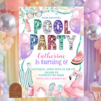 Glitzer-Pailletten-Poolparty-Geburtstagseinladung