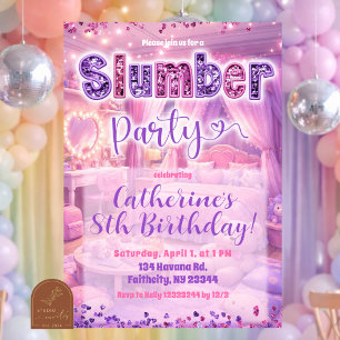 Glitzer-Pailletten-Rosa-Lila-Pyjama-Party Einladung