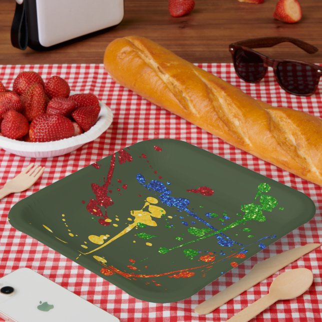 Glitzer Paintball Party Paint Spritzer Pappteller (Picknick)