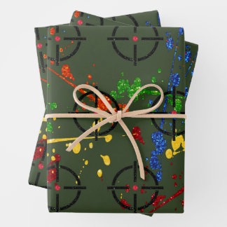 Glitzer Paintball Party Ziele Geschenkpapier Set