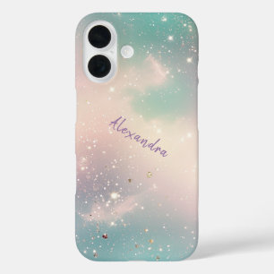 Glitzer Pastel Milky Way Galaxy Individuelle Name iPhone 16 Hülle