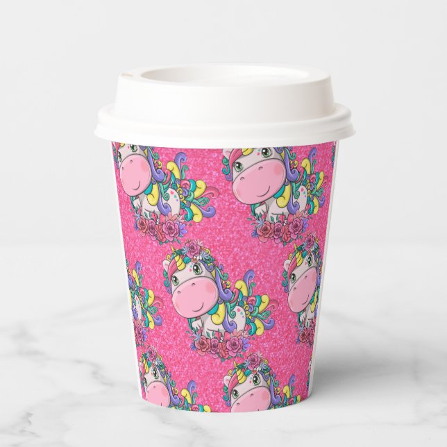 Glitzer Pastete Pink Black Unicoron Paper Cups Pappbecher (Rückseite)